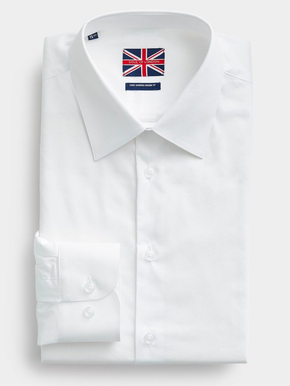 NEW Soul of London White Long Sleeve Men's Shirt Modern Fit Cotton Blend Sz 17.5